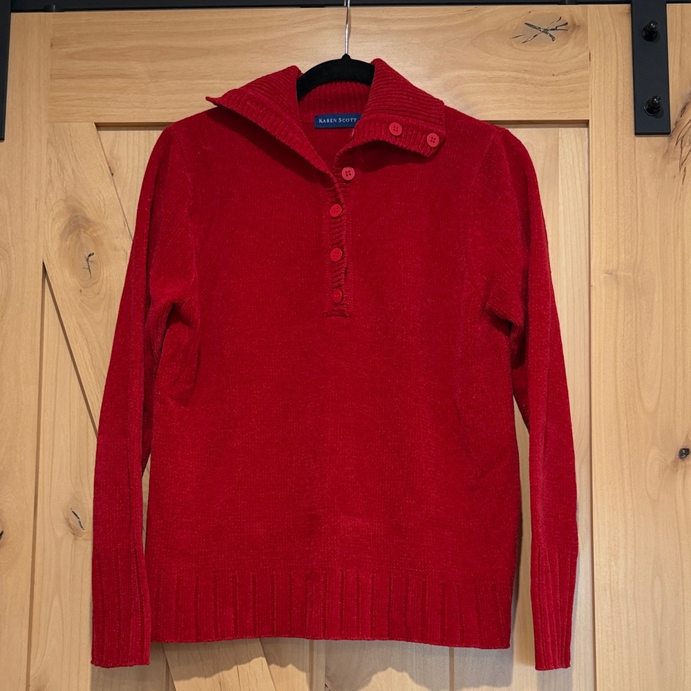 Karen Scott Vibrant Red Buttoned Sweater